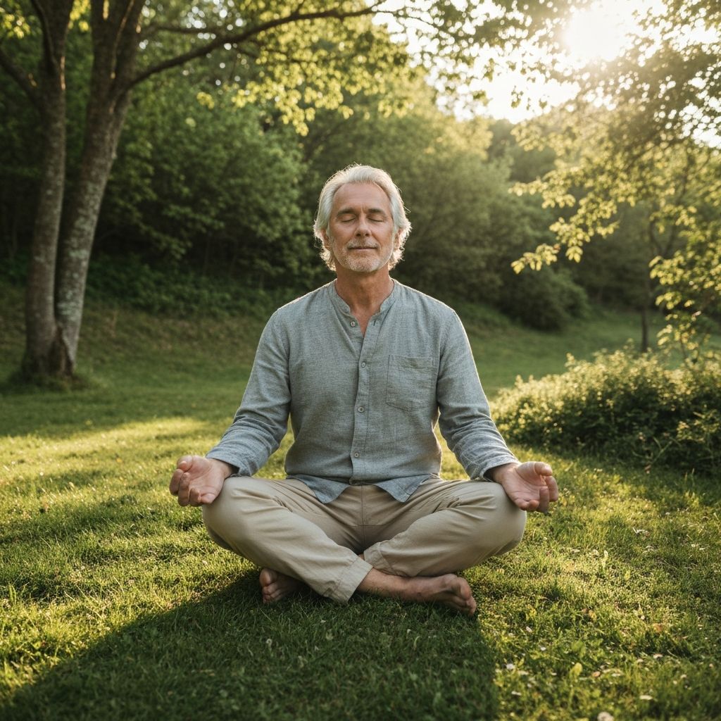 Man practicing breathing exercises